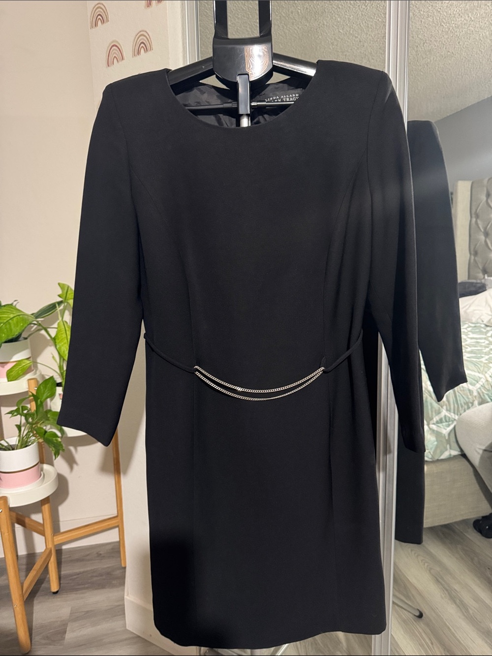 Ellen Tracy Black Long-Sleeve Sheath Dress with Chain Detail